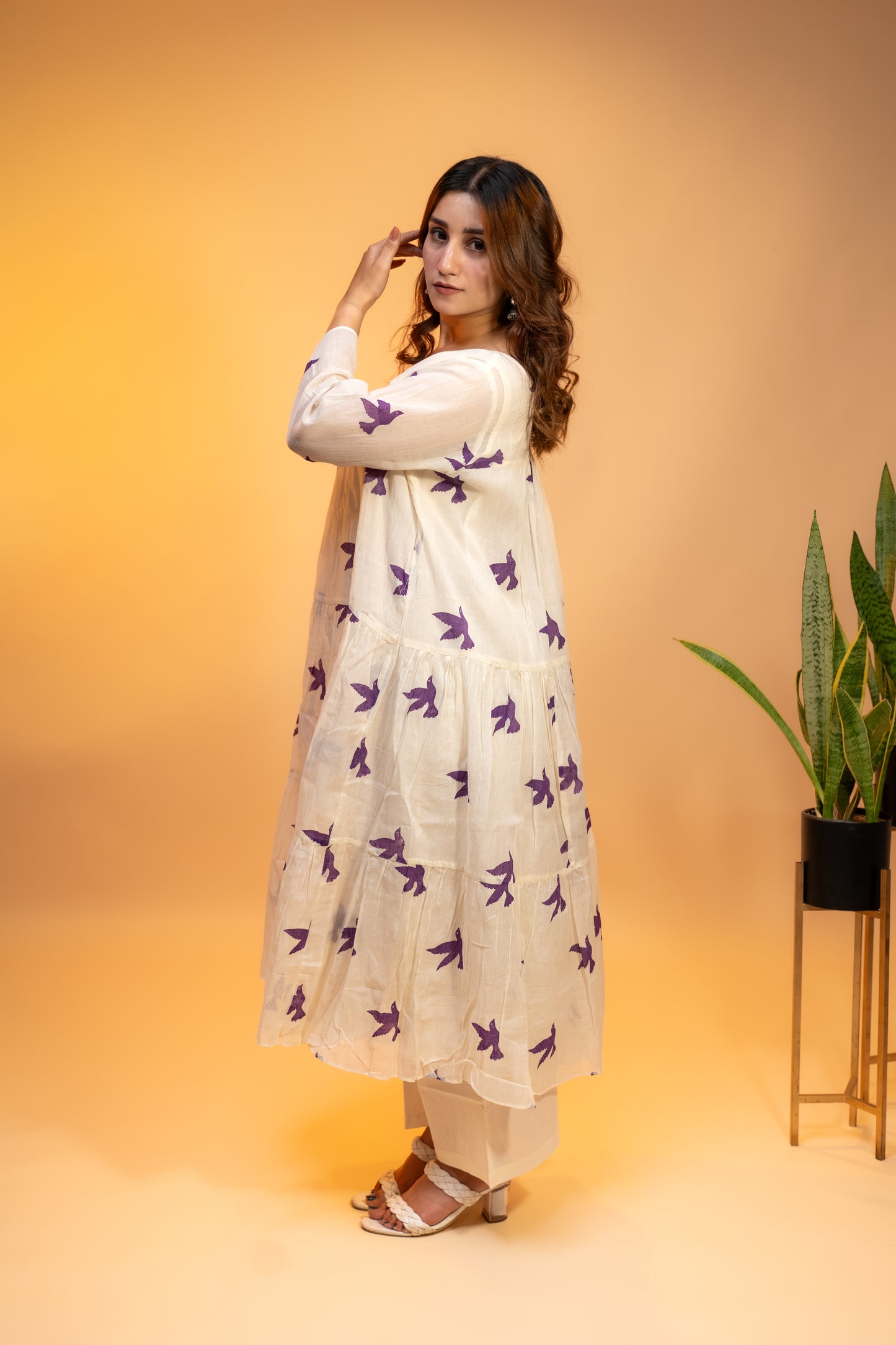 Off-White Floral Printed Kurta  Set in Soft Mul Cotton
