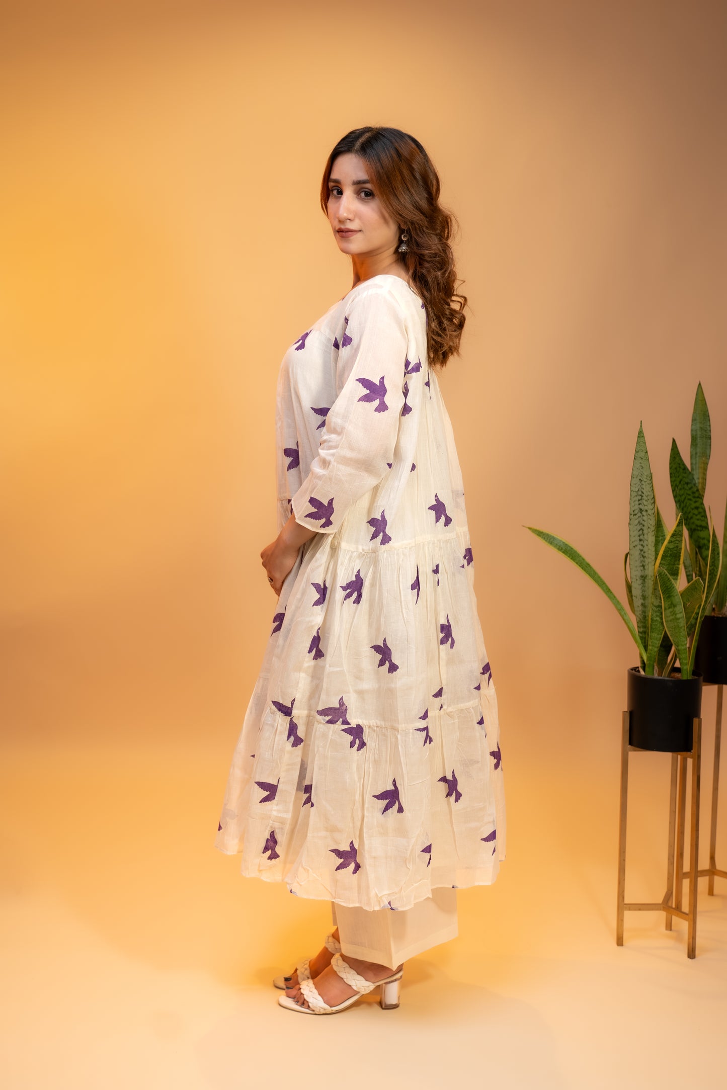 Off-White Floral Printed Kurta  Set in Soft Mul Cotton