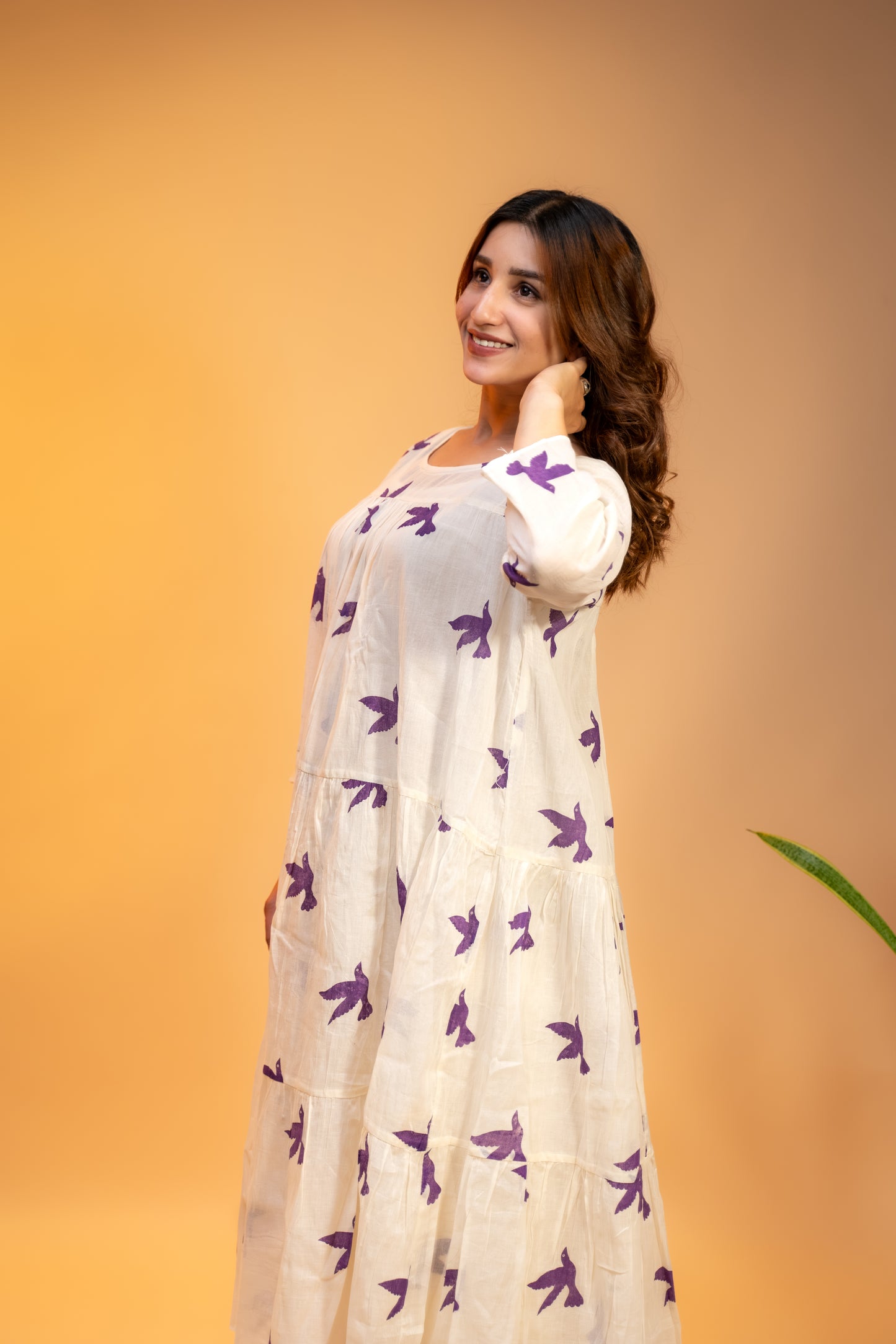 Off-White Floral Printed Kurta  Set in Soft Mul Cotton