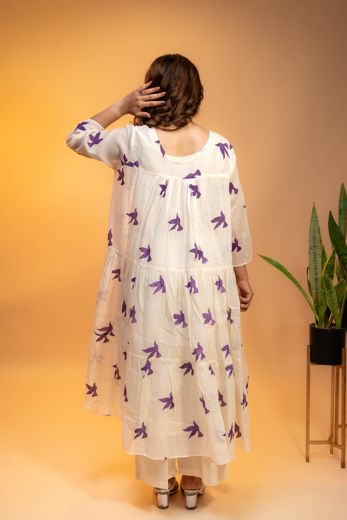 Off-White Floral Printed Kurta  Set in Soft Mul Cotton