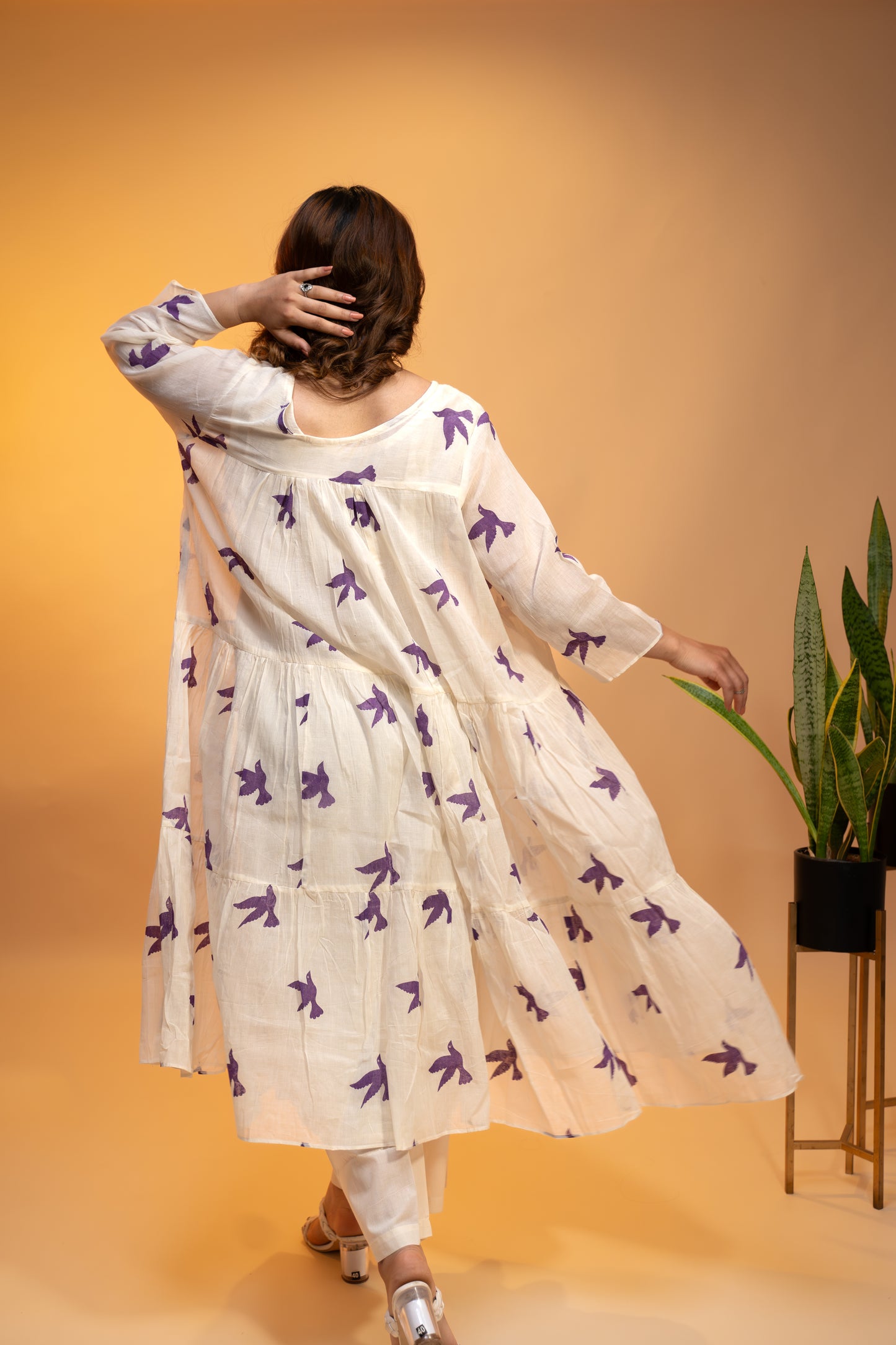 Off-White Floral Printed Kurta  Set in Soft Mul Cotton