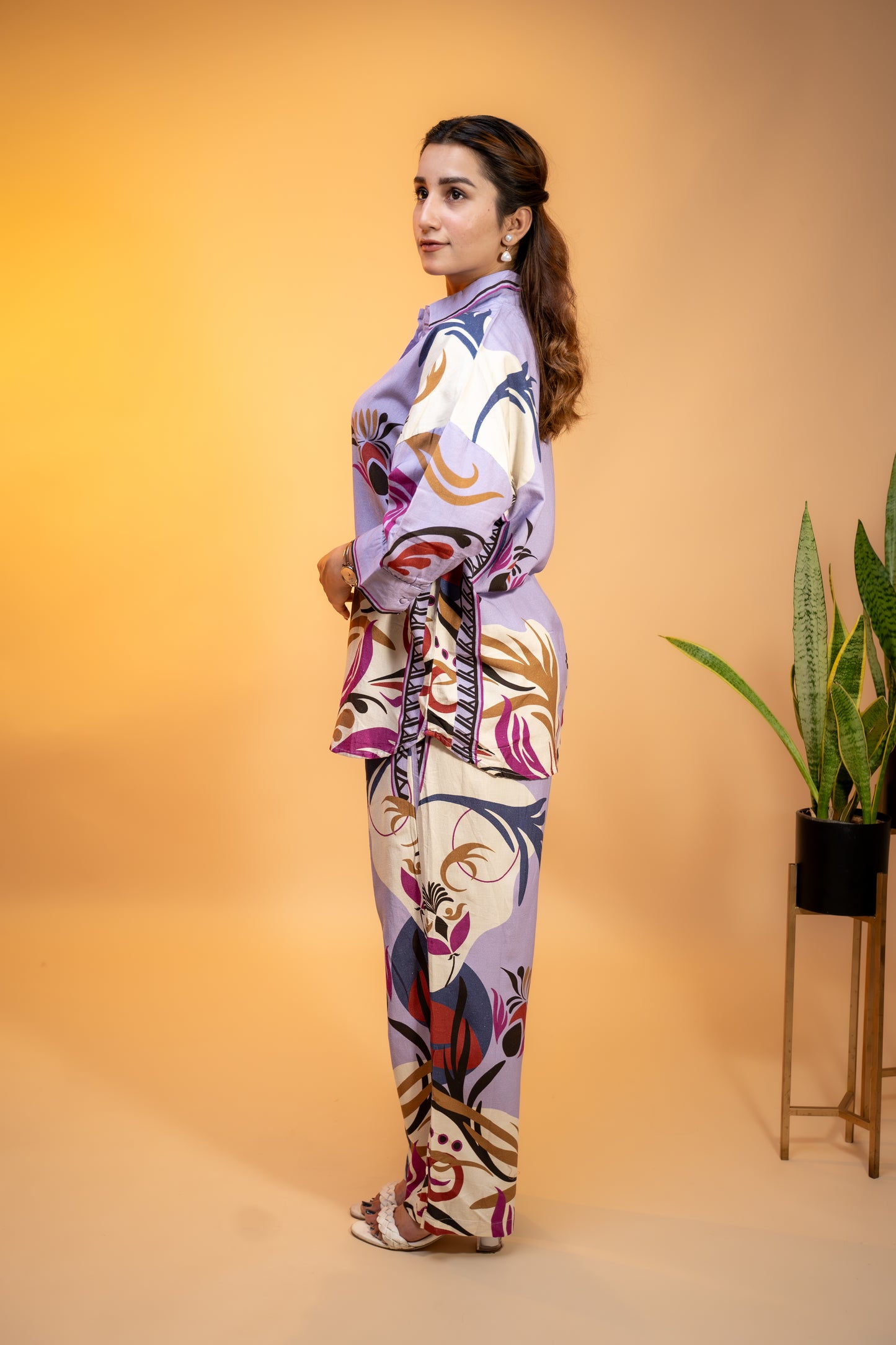 Lavender Floral Print Coord  Set in Linen Cotton