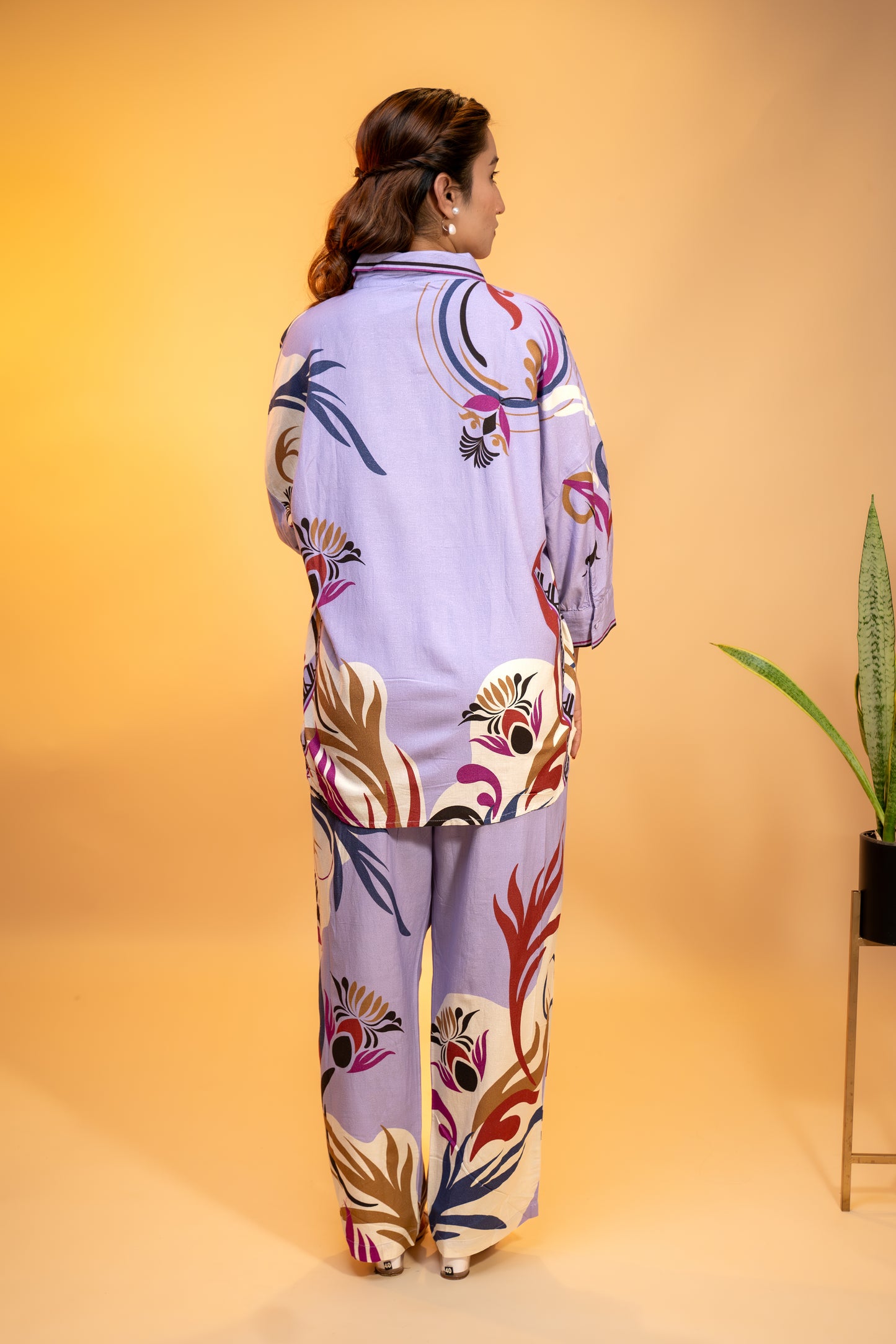 Lavender Floral Print Coord  Set in Linen Cotton