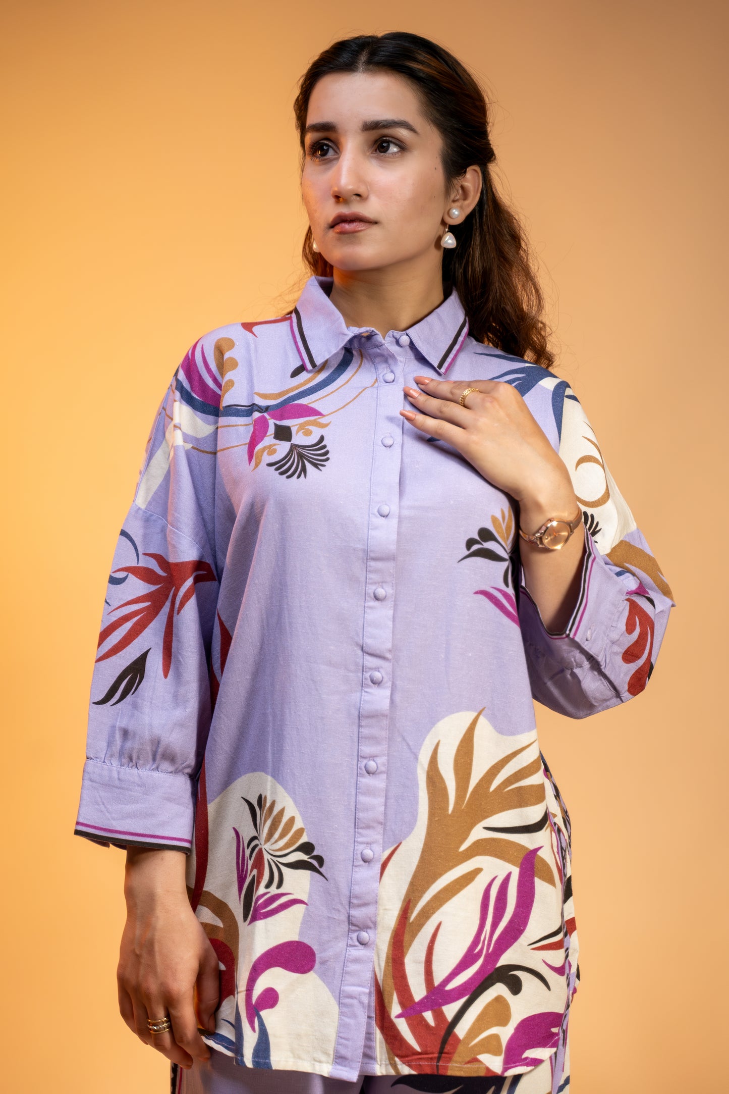 Lavender Floral Print Coord  Set in Linen Cotton
