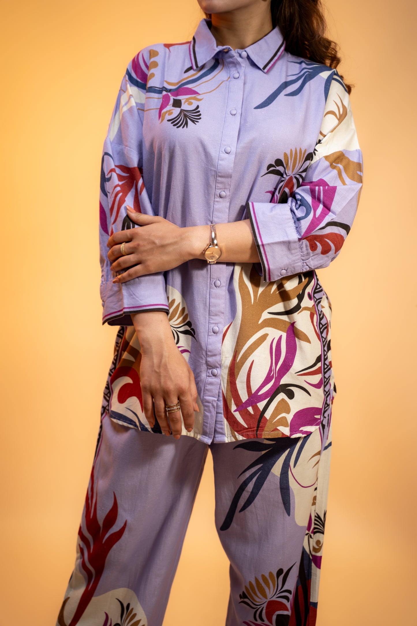 Lavender Floral Print Coord  Set in Linen Cotton