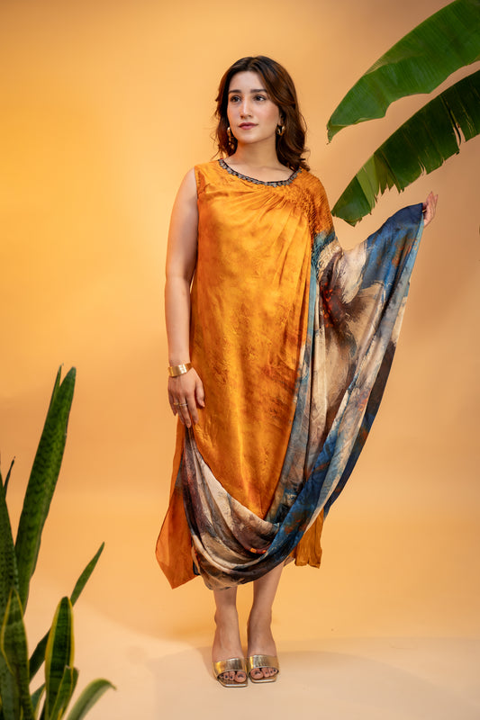 Printed Italian Satin Kaftan Dress