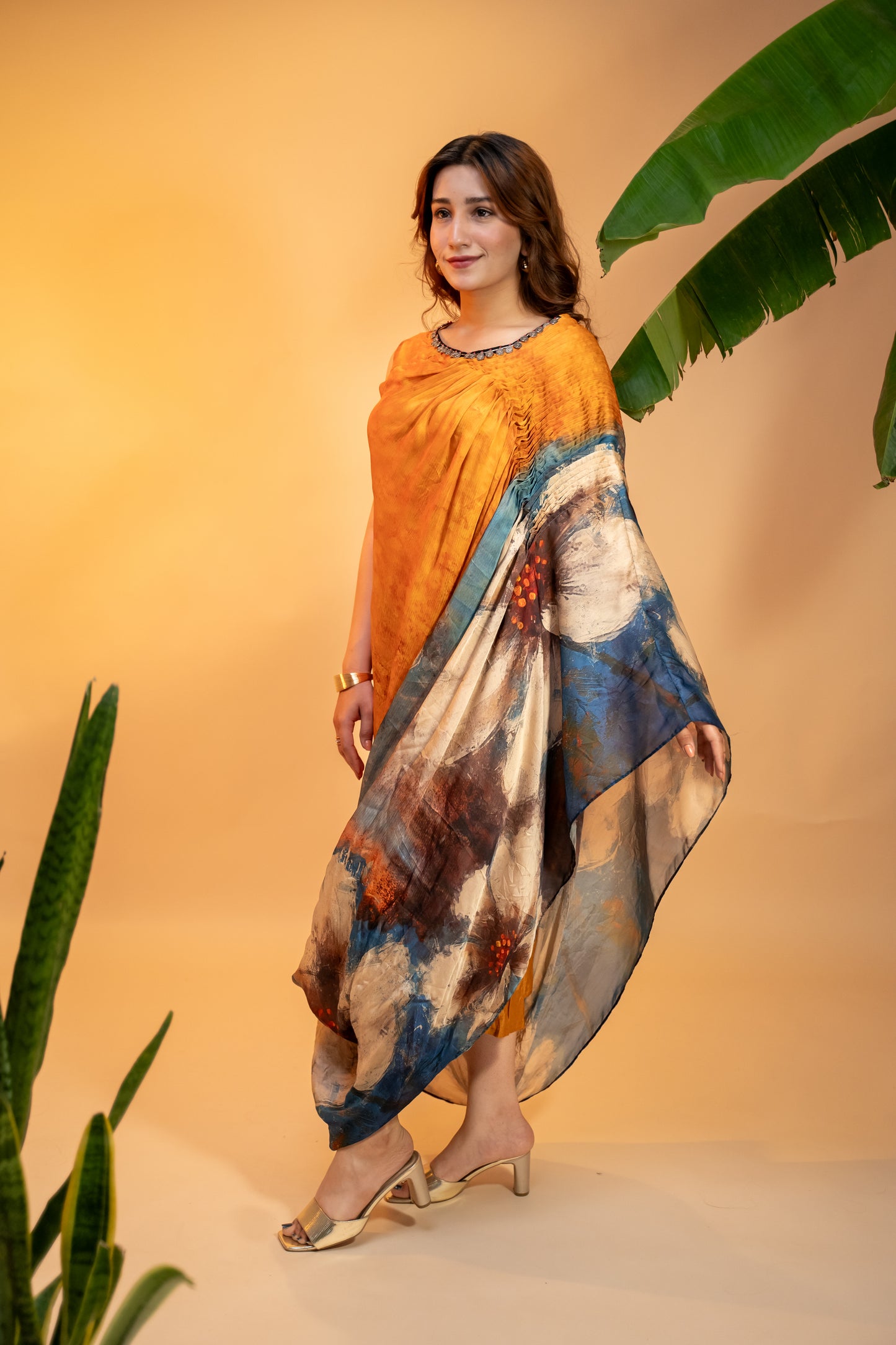 Printed Italian Satin Kaftan Dress