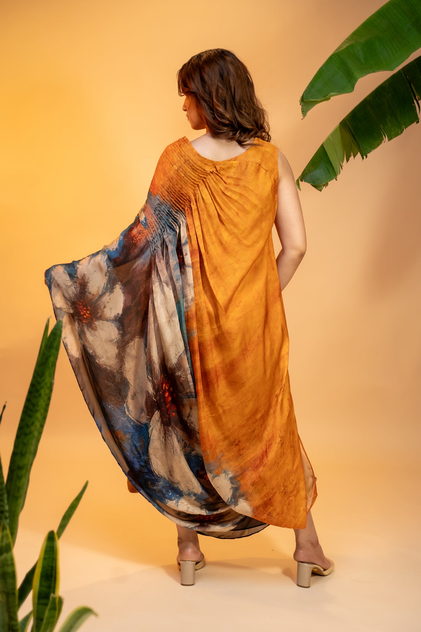 Printed Italian Satin Kaftan Dress