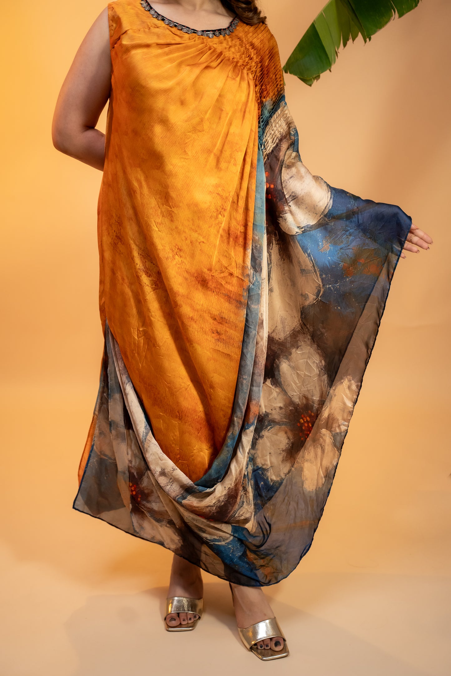 Printed Italian Satin Kaftan Dress