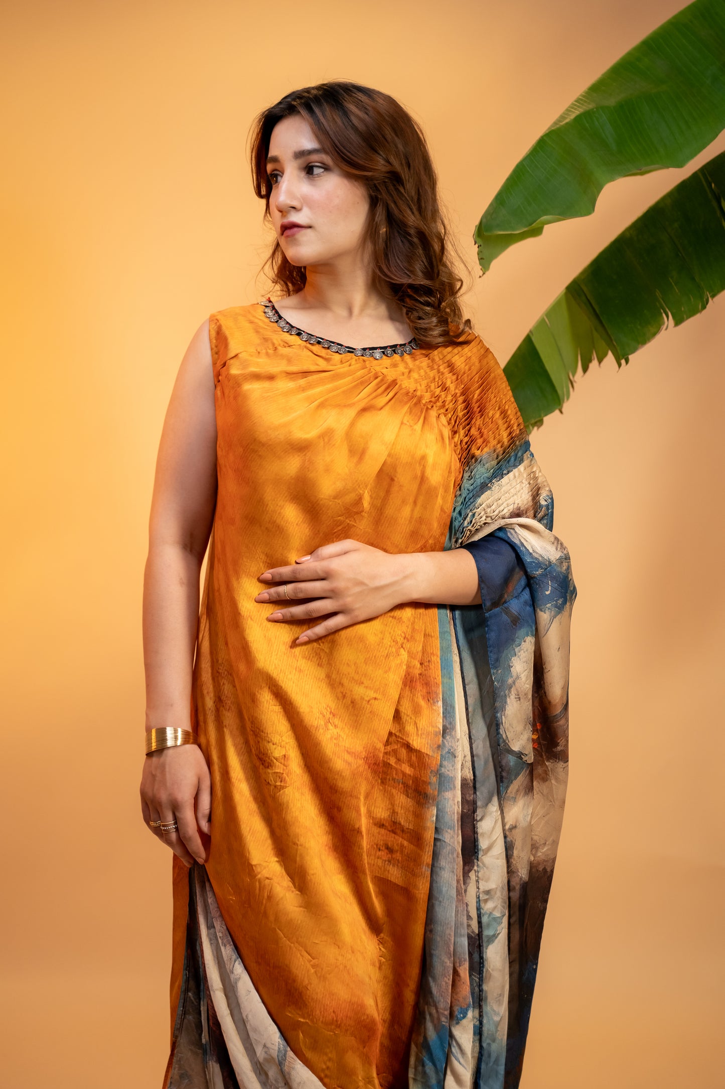 Printed Italian Satin Kaftan Dress