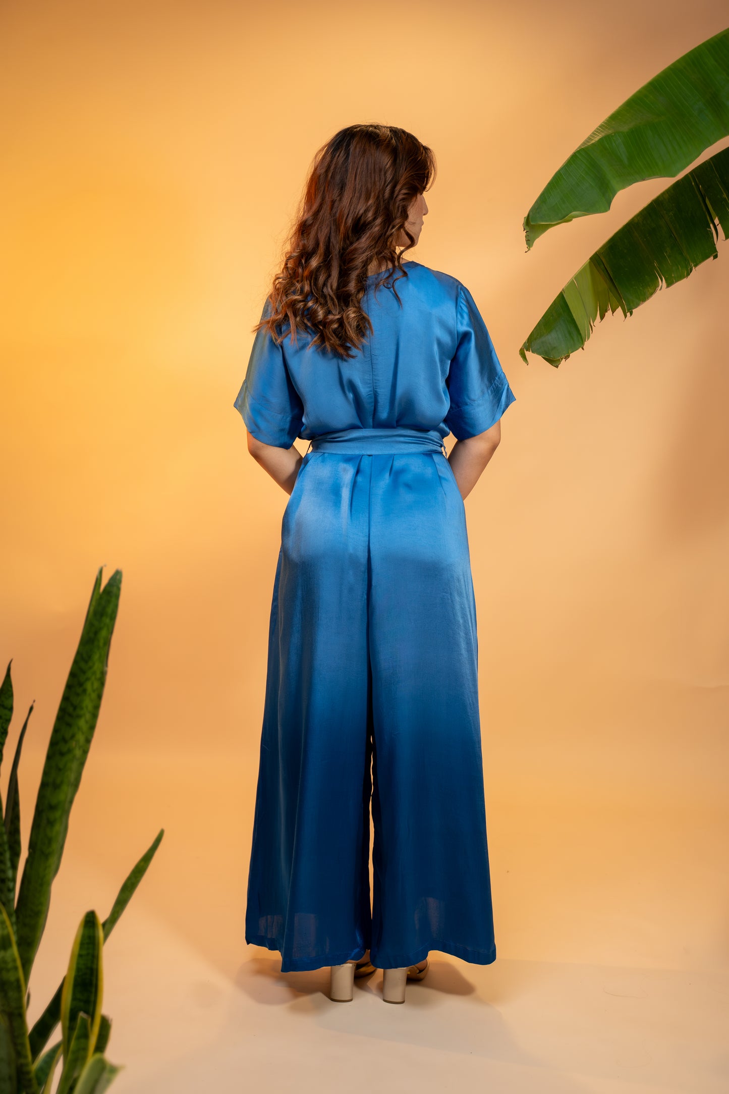 Crepe Satin Jumpsuit with Statement Neckpiece