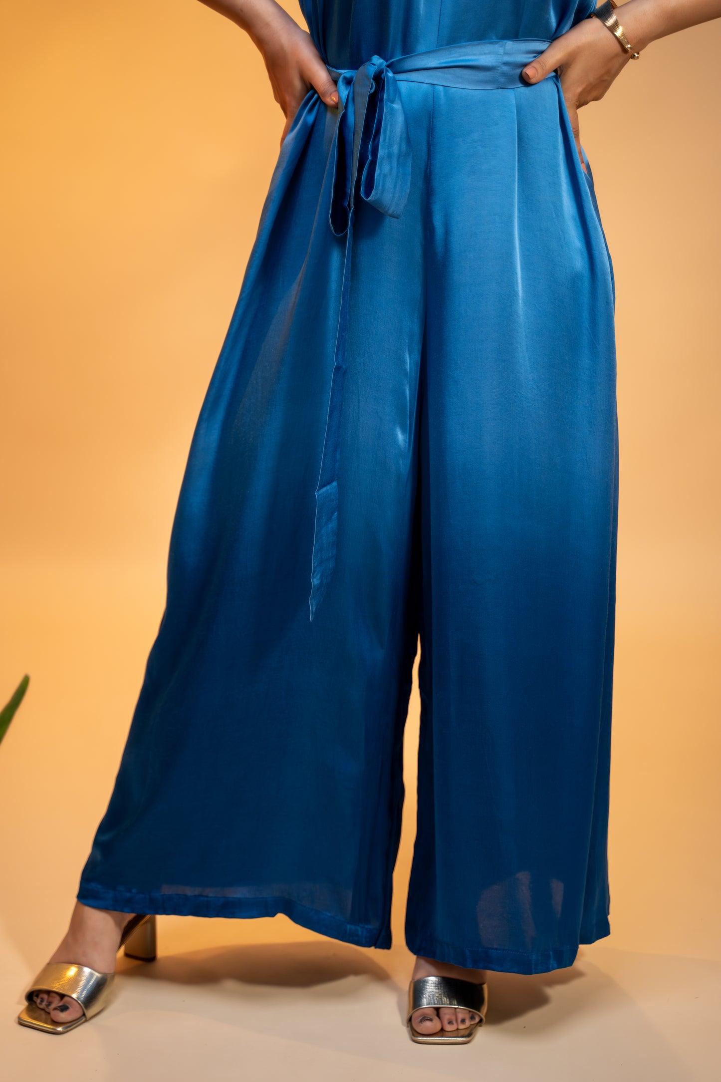 Crepe Satin Jumpsuit with Statement Neckpiece