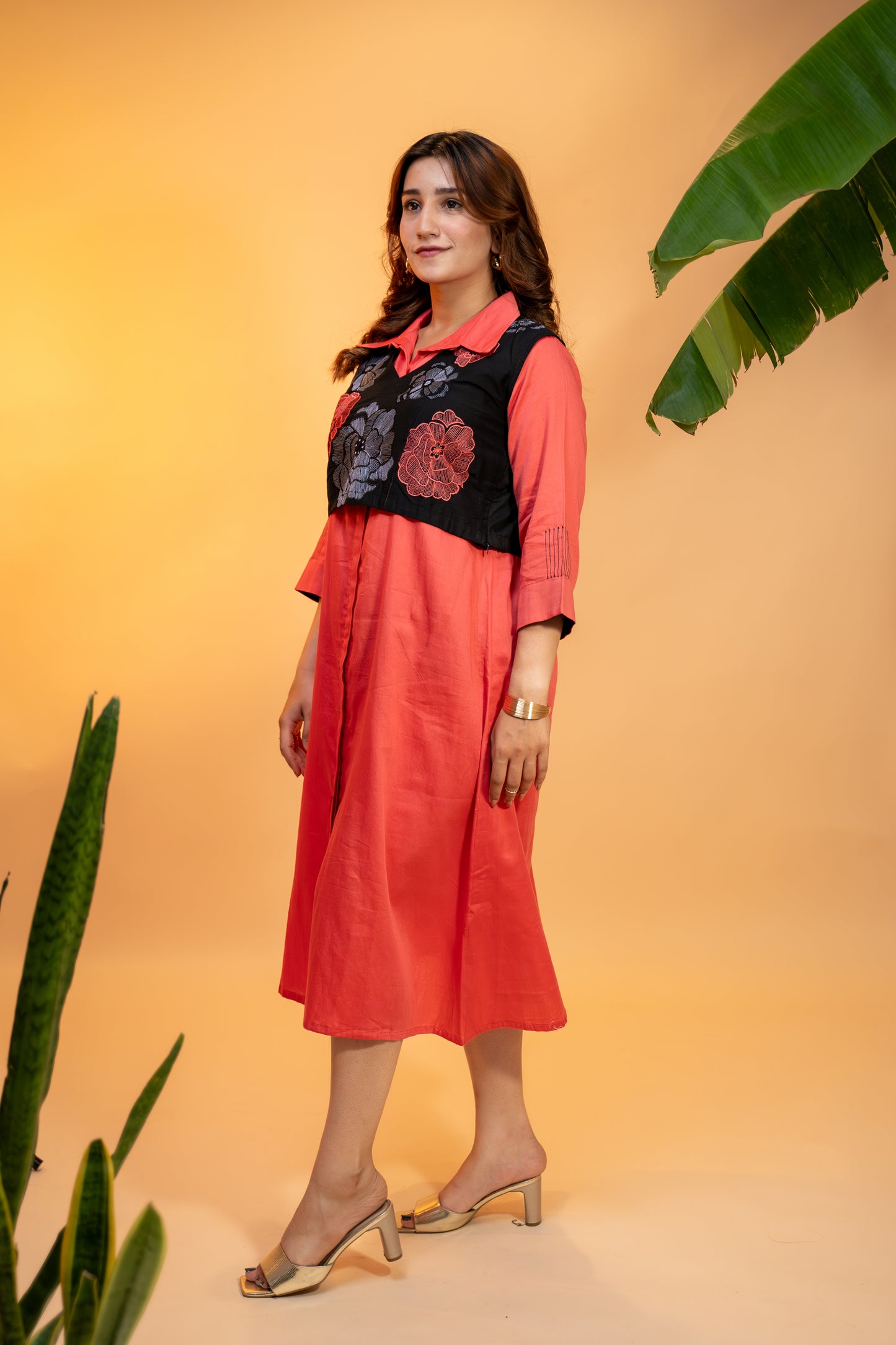 Cotton Dress with Embroidered Vest