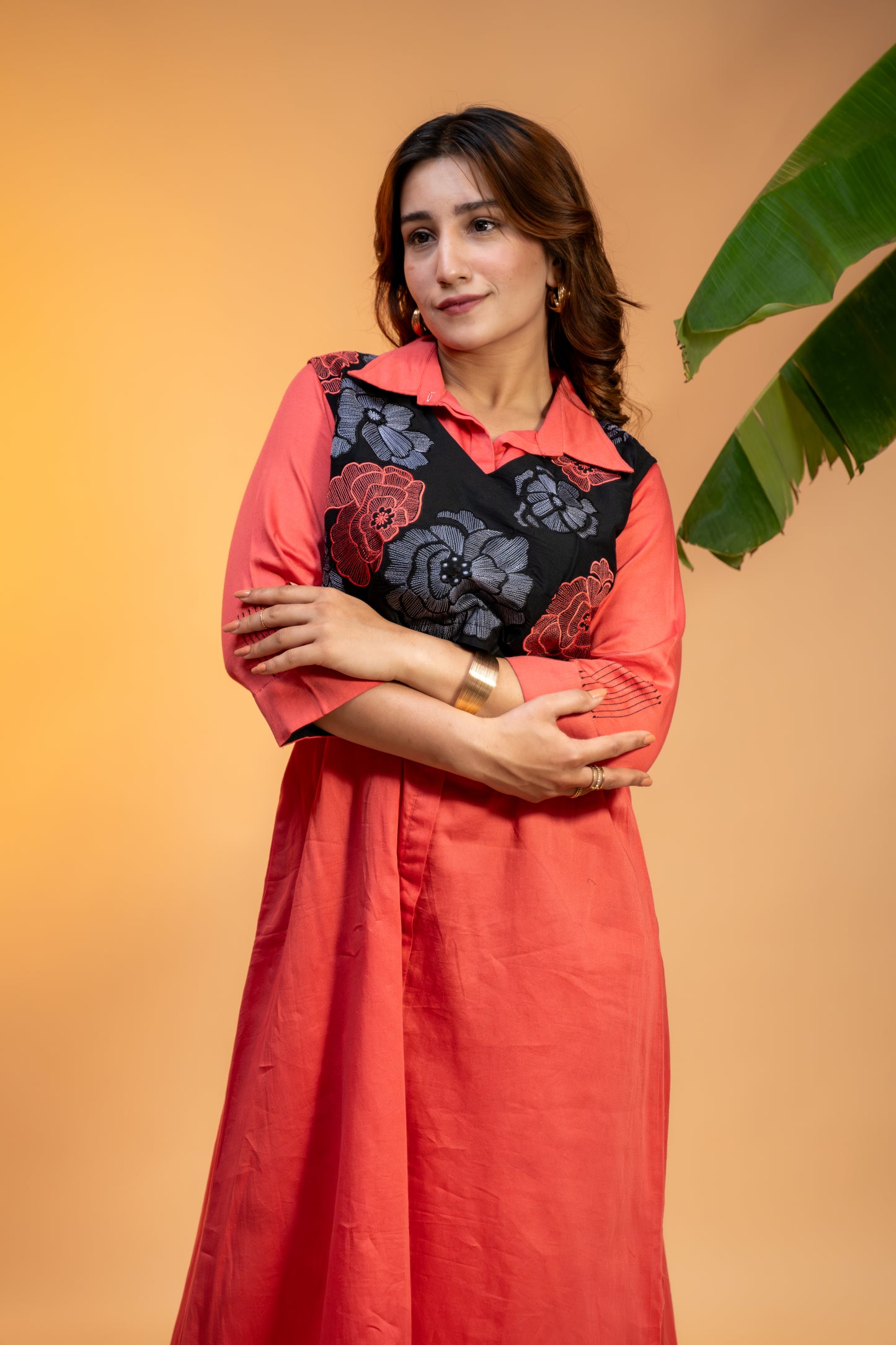 Cotton Dress with Embroidered Vest