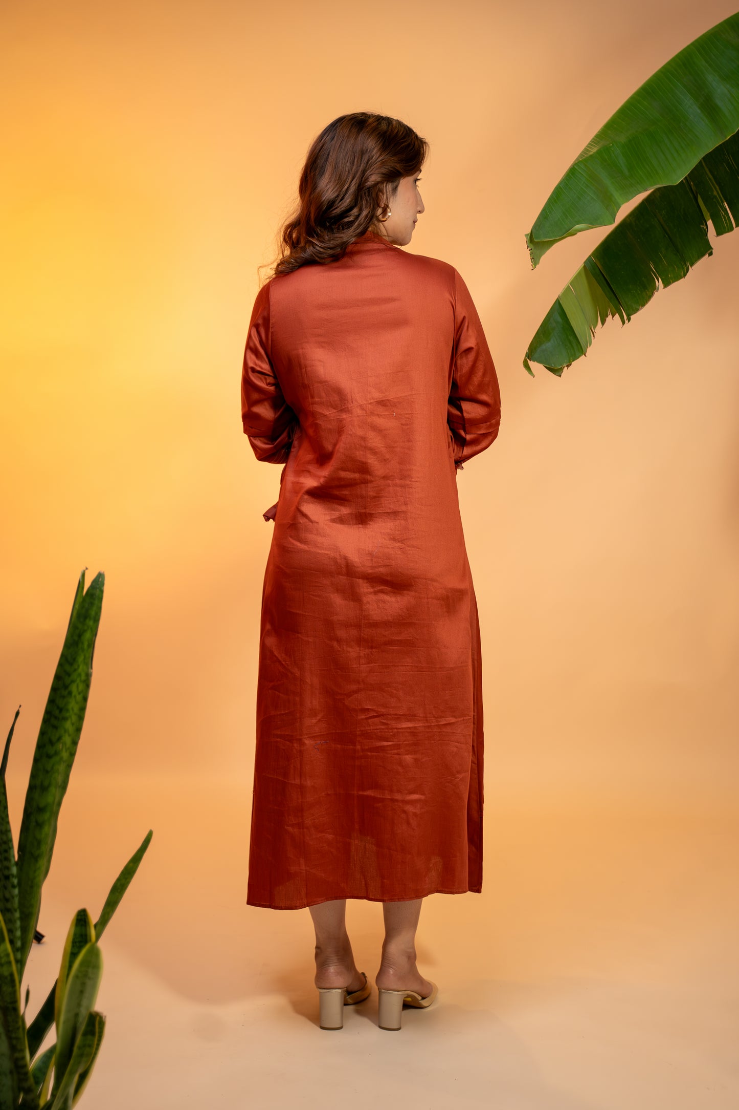 Rust Lurex Cotton Hand-Embroidered Jacket Set