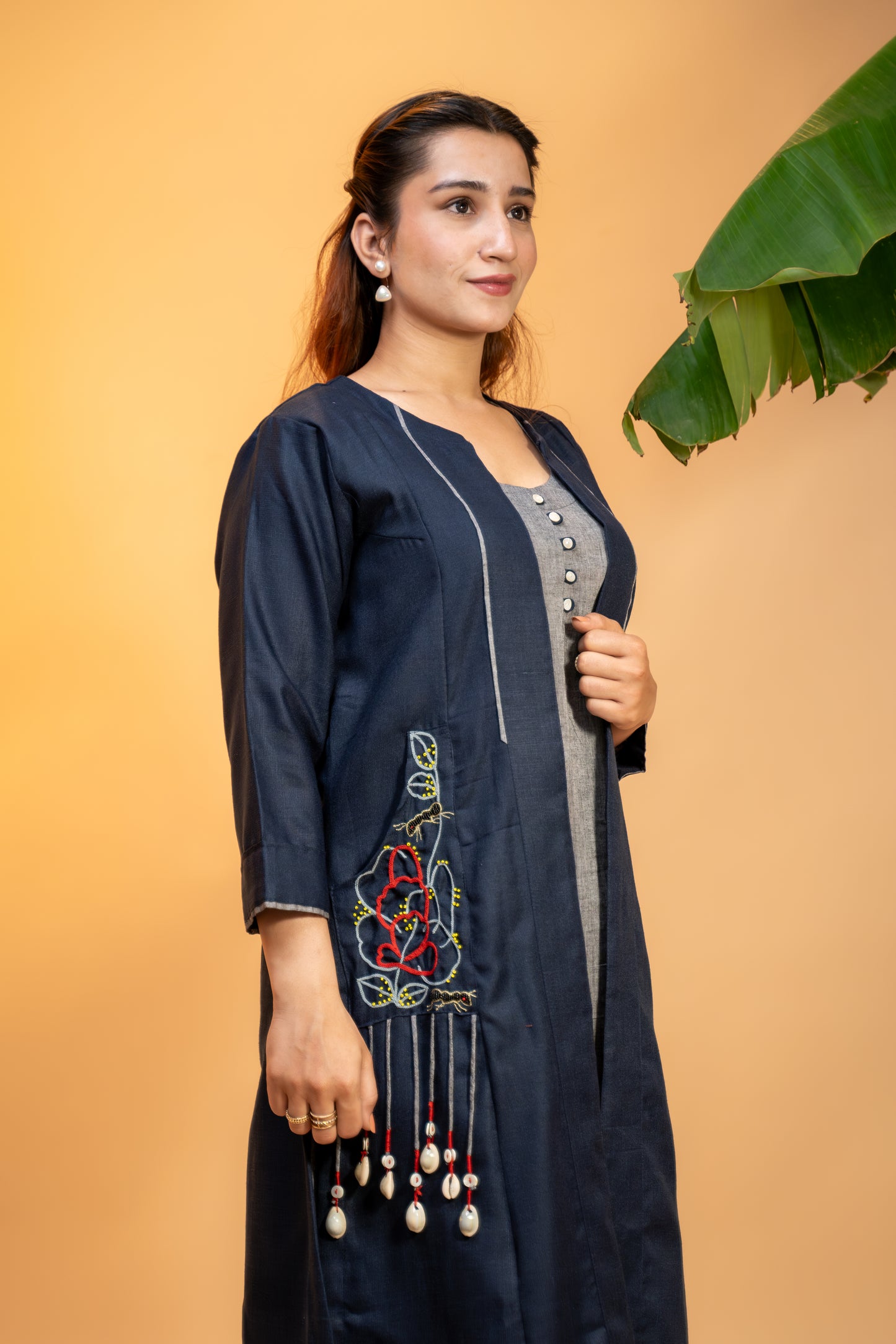 Cotton Co-ord Set with  Embroidered Appliqué Jacket