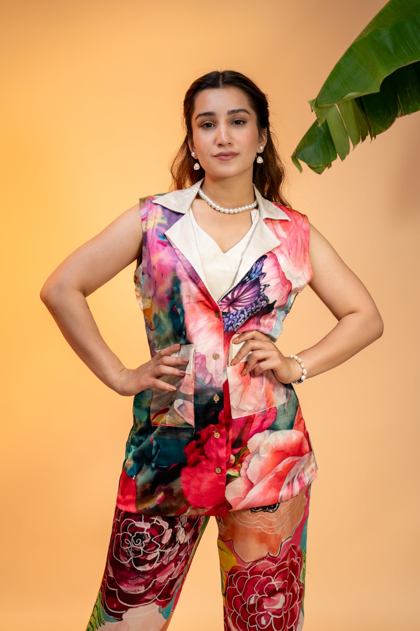 Sleeveless Printed Co-ord  Set in Italian Satin