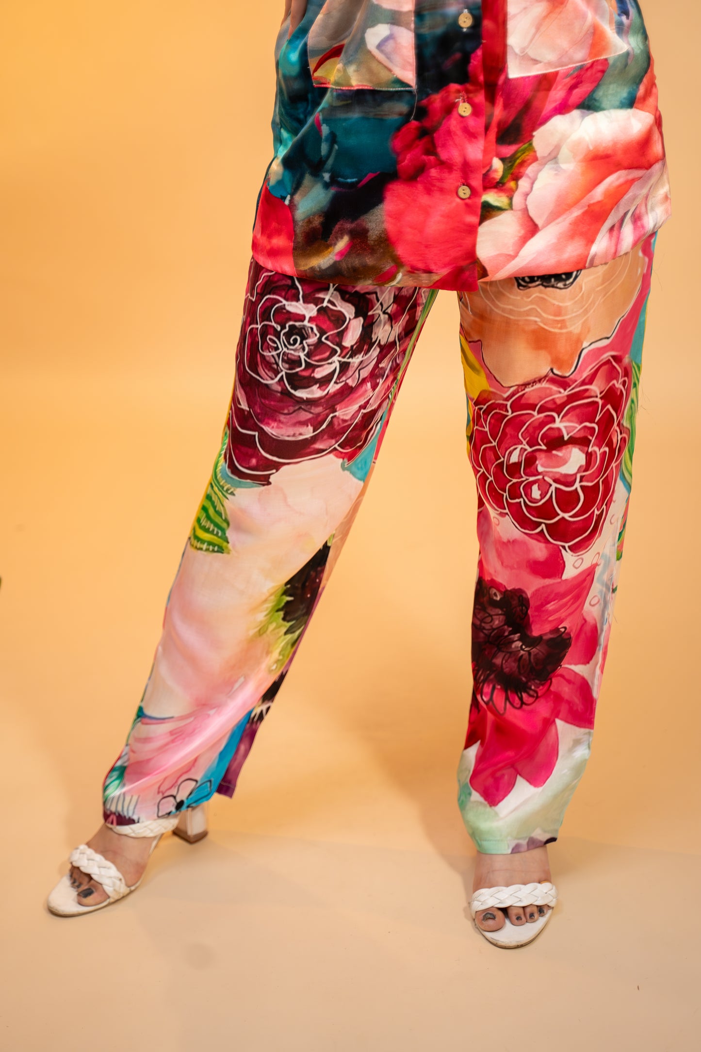 Sleeveless Printed Co-ord  Set in Italian Satin