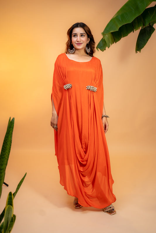 Draped Kaftan Dress in Pure Georgette