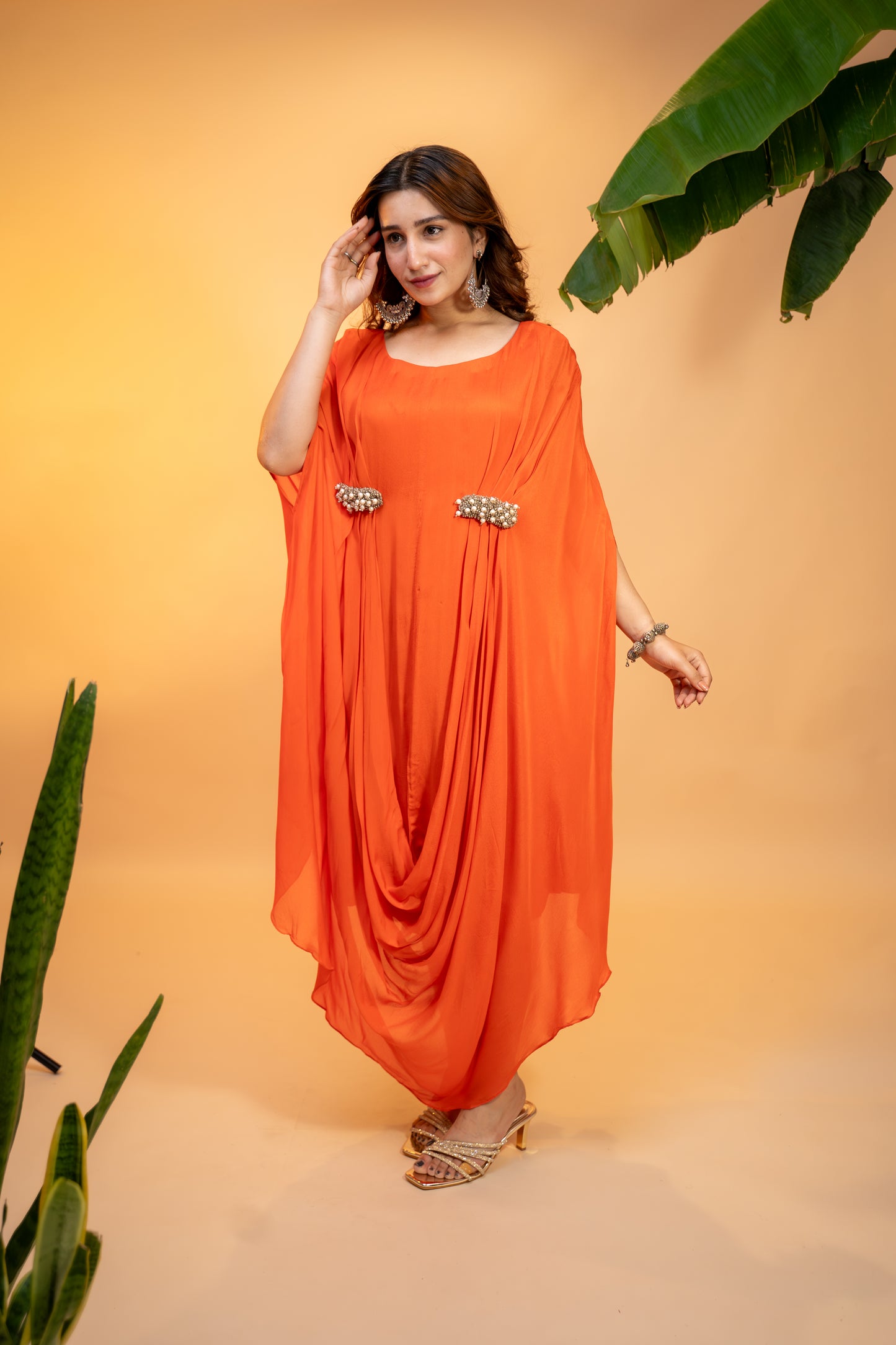 Draped Kaftan Dress in Pure Georgette