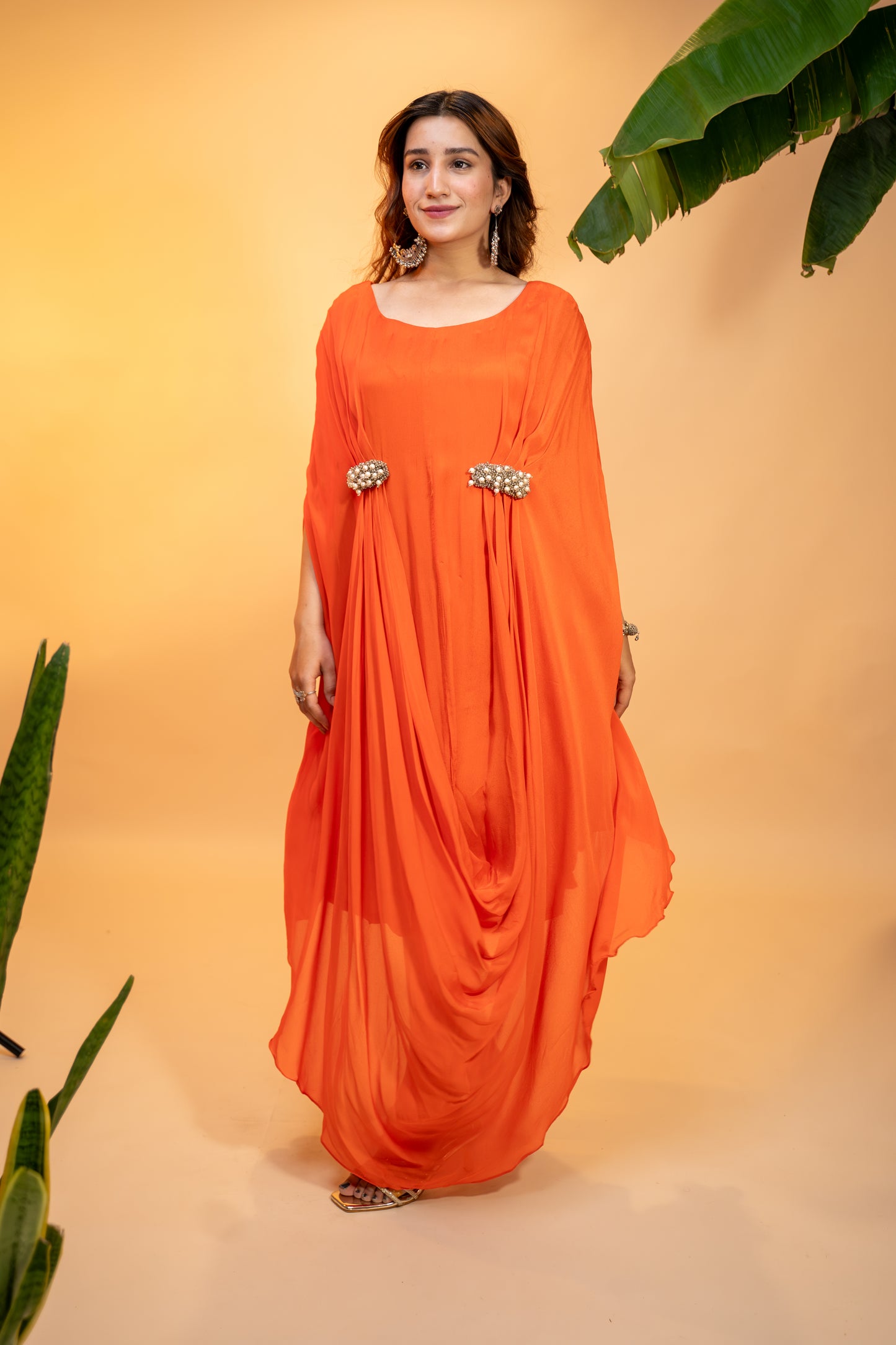 Draped Kaftan Dress in Pure Georgette