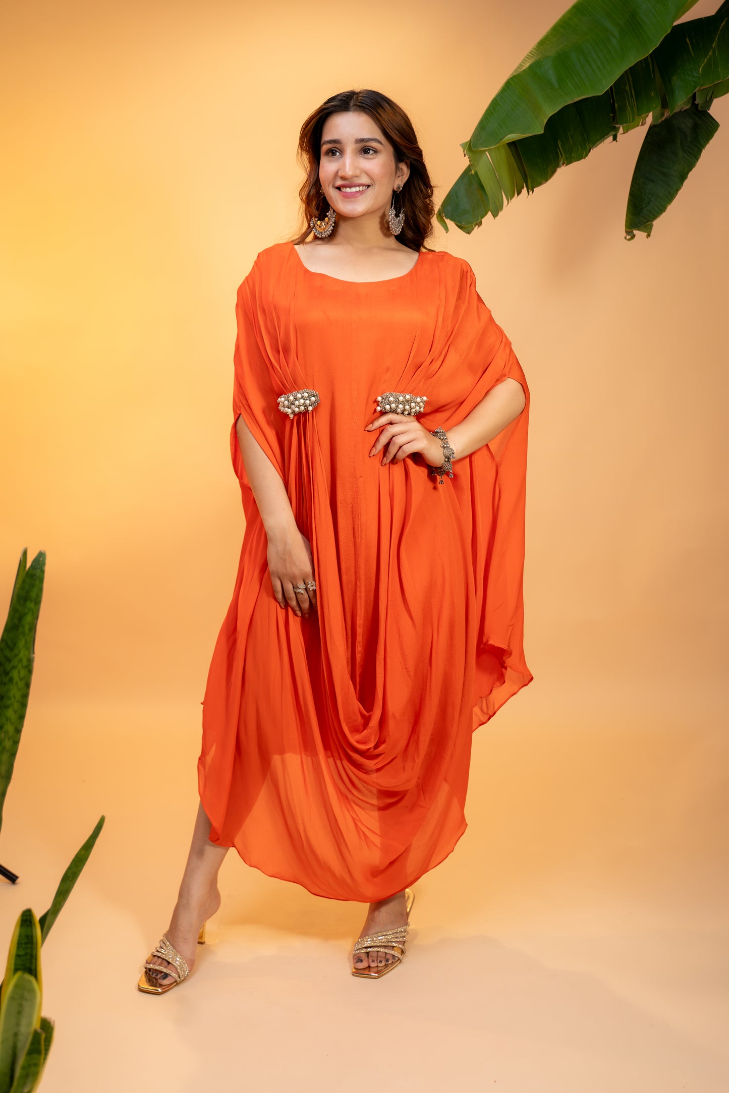 Draped Kaftan Dress in Pure Georgette