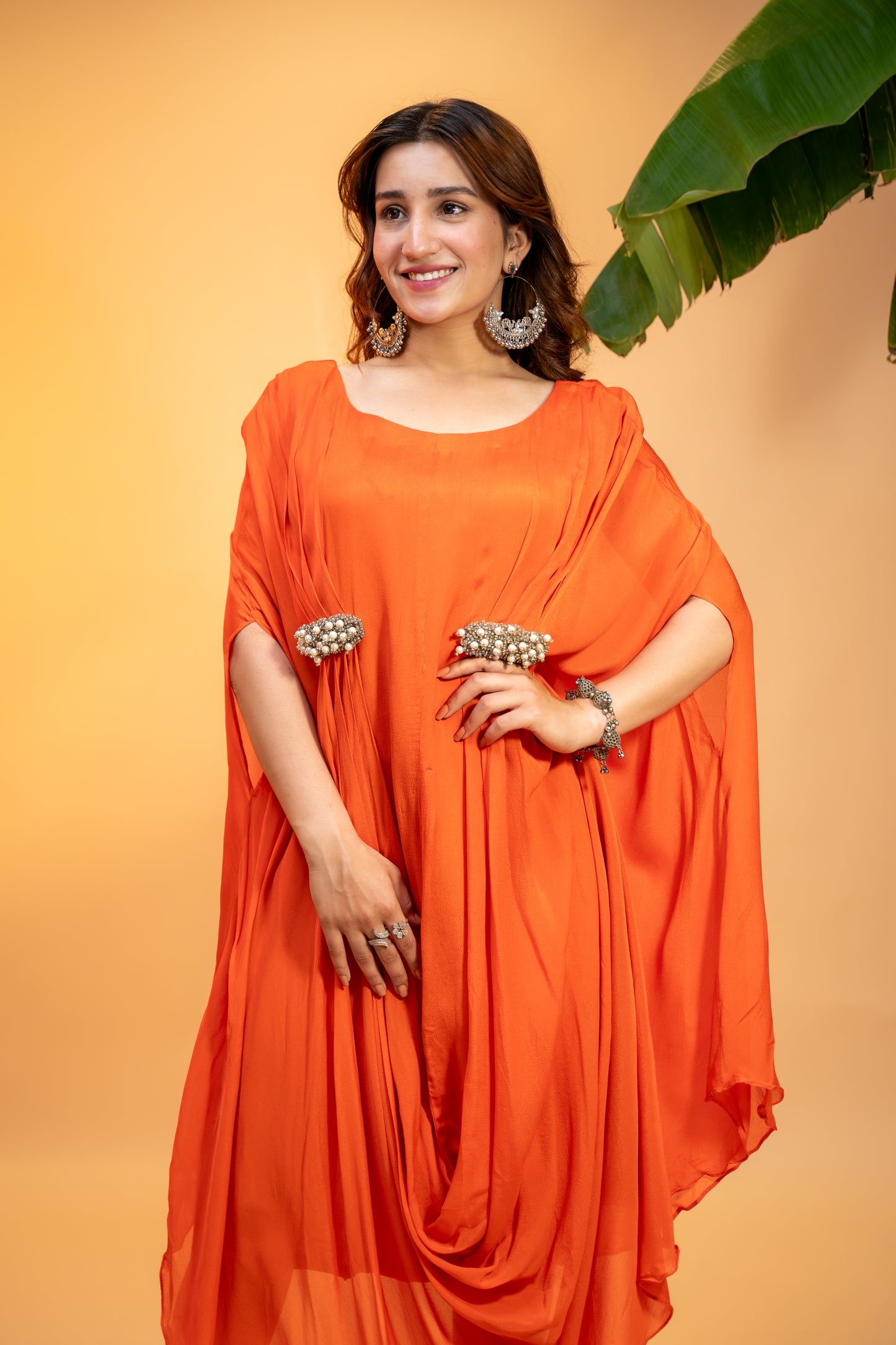 Draped Kaftan Dress in Pure Georgette