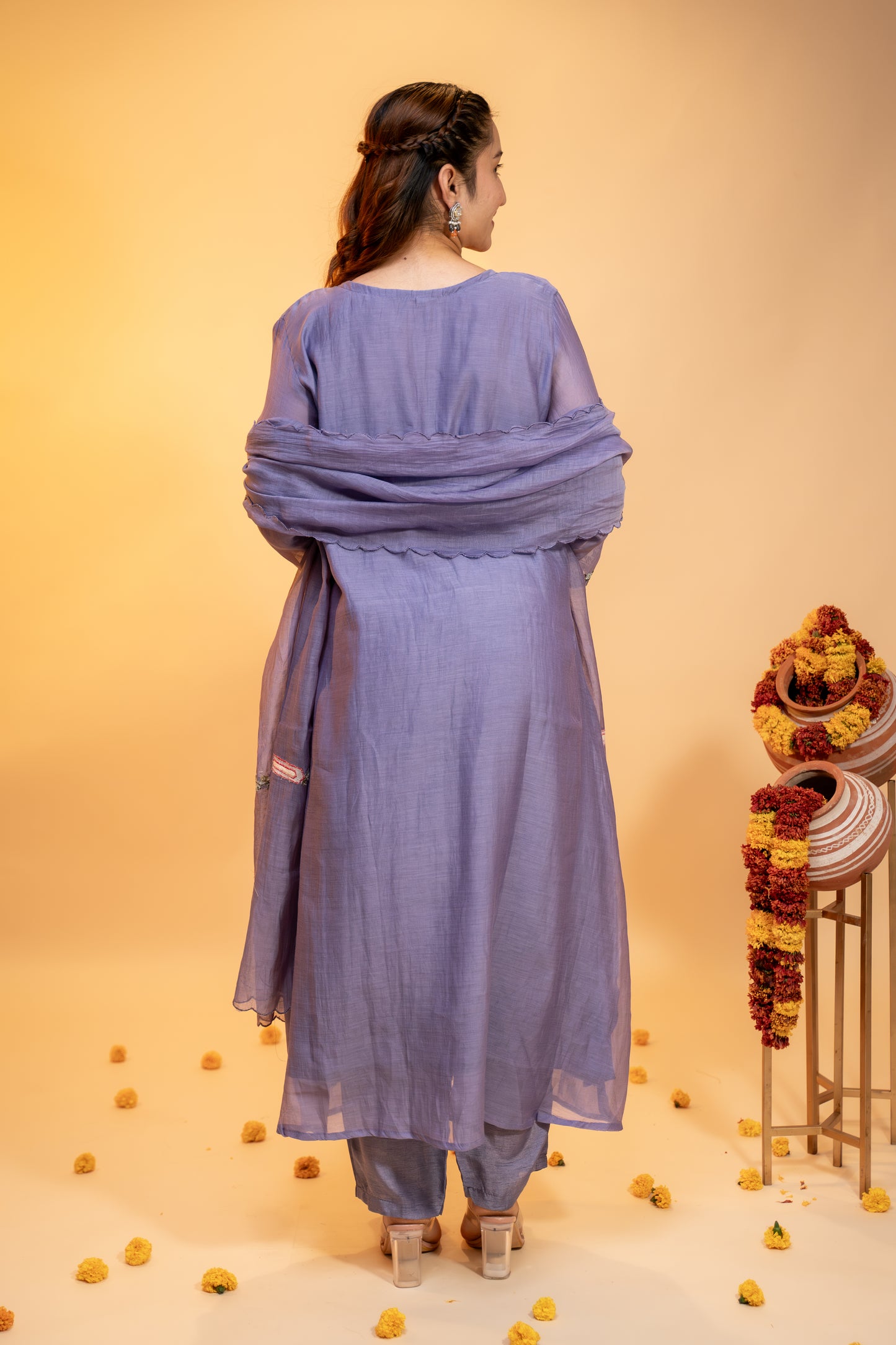"Lavender Mul Chanderi Kurta  Set with Hand Embroidery"