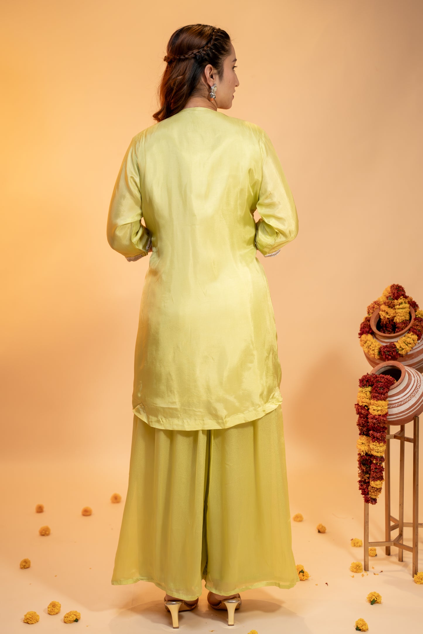 Embroidered Chinon Co-ord Set – Lime Glow