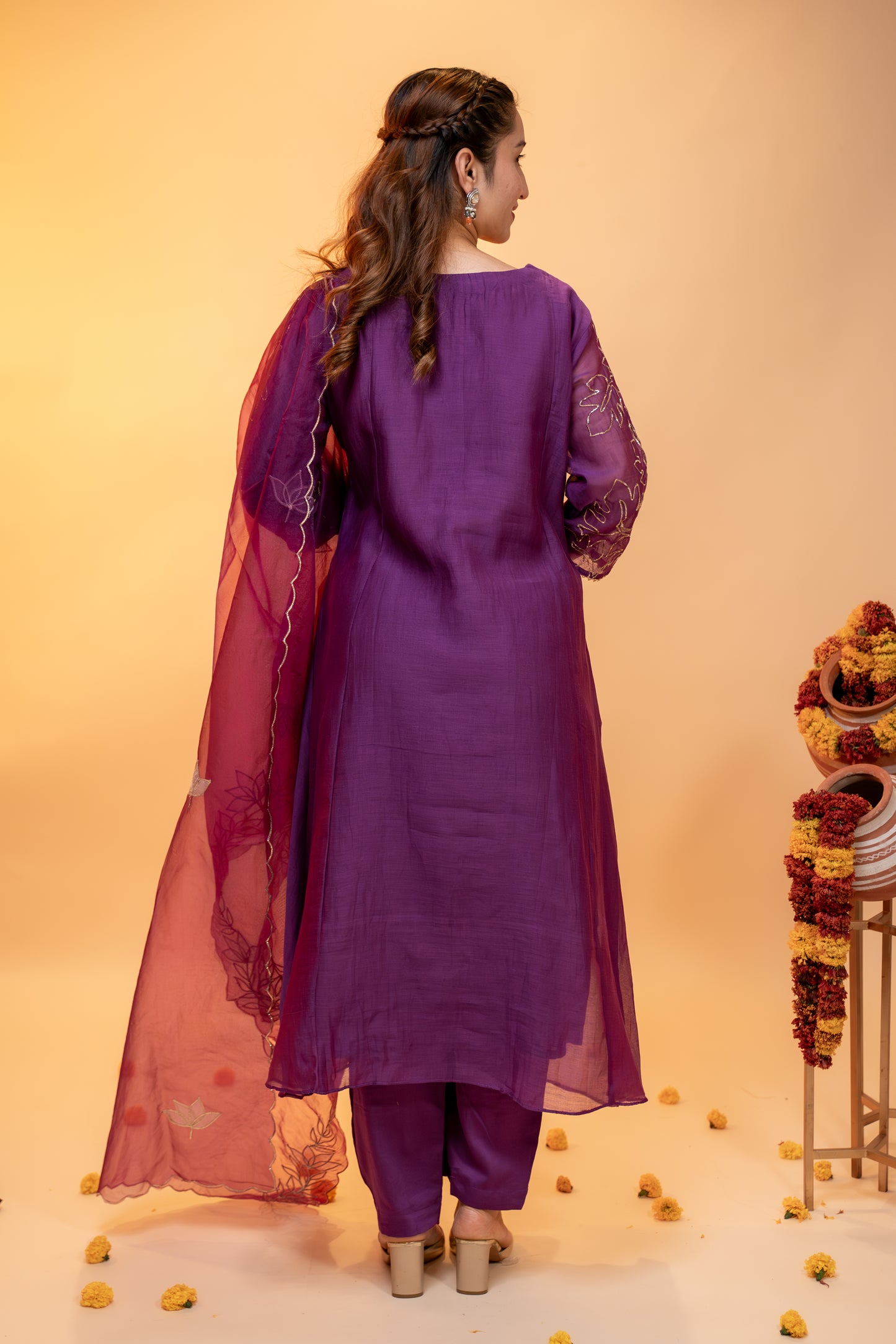 Purple Mul Chanderi Suit Set with Dupatta