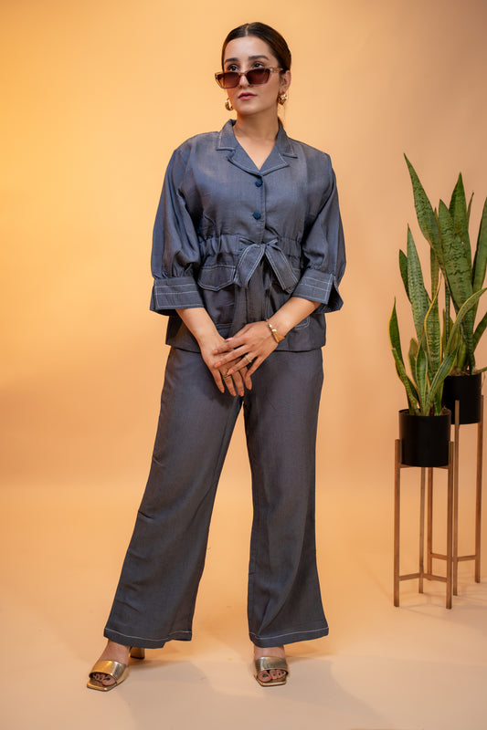 Chic Denim Co-ord Set with Belted Jacket