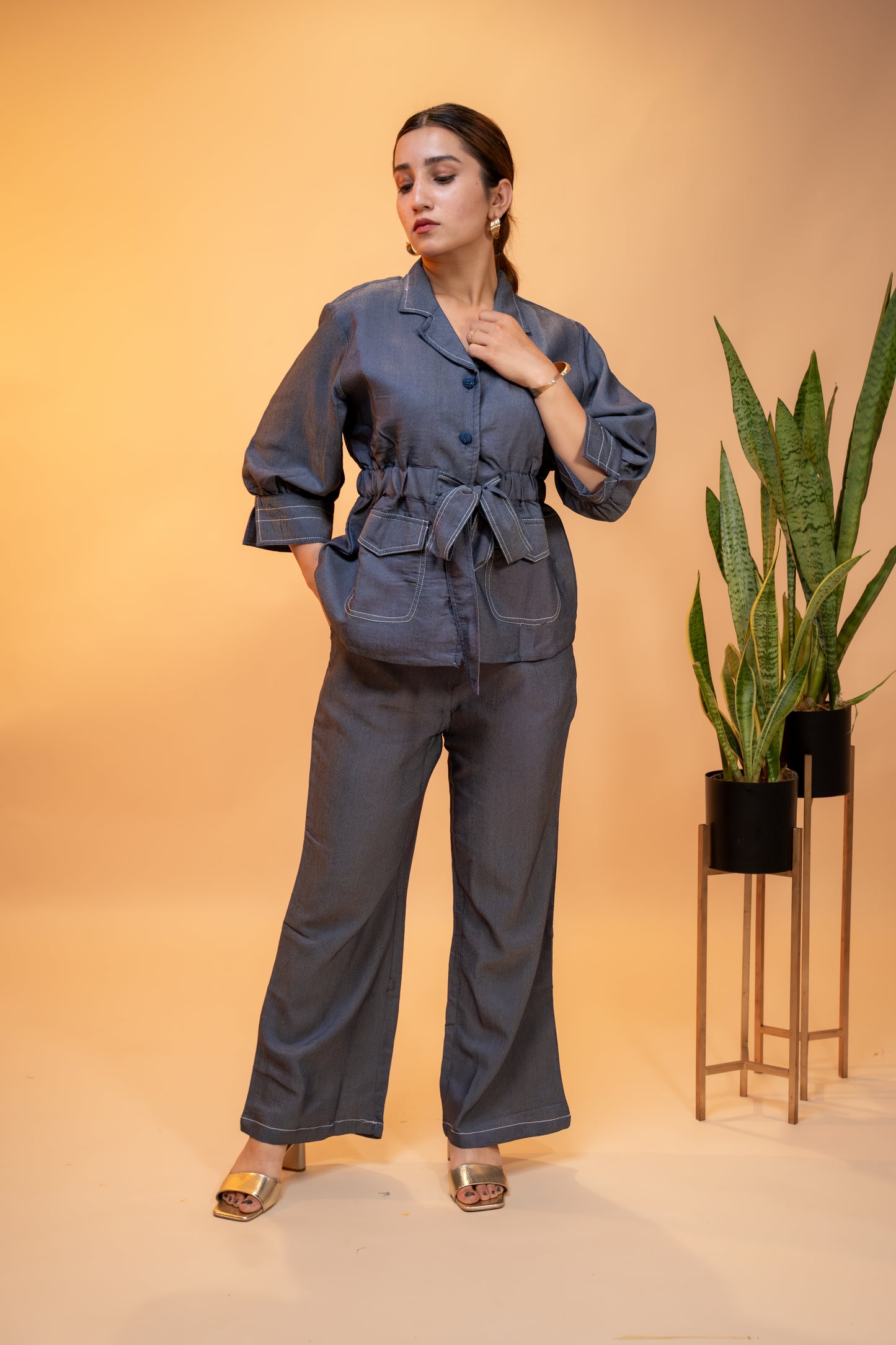 Chic Denim Co-ord Set with Belted Jacket