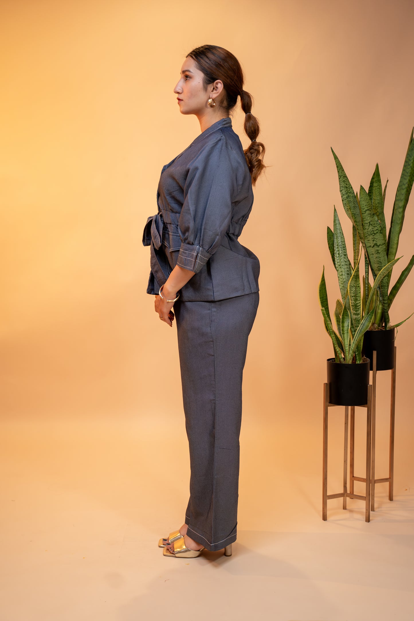 Chic Denim Co-ord Set with Belted Jacket