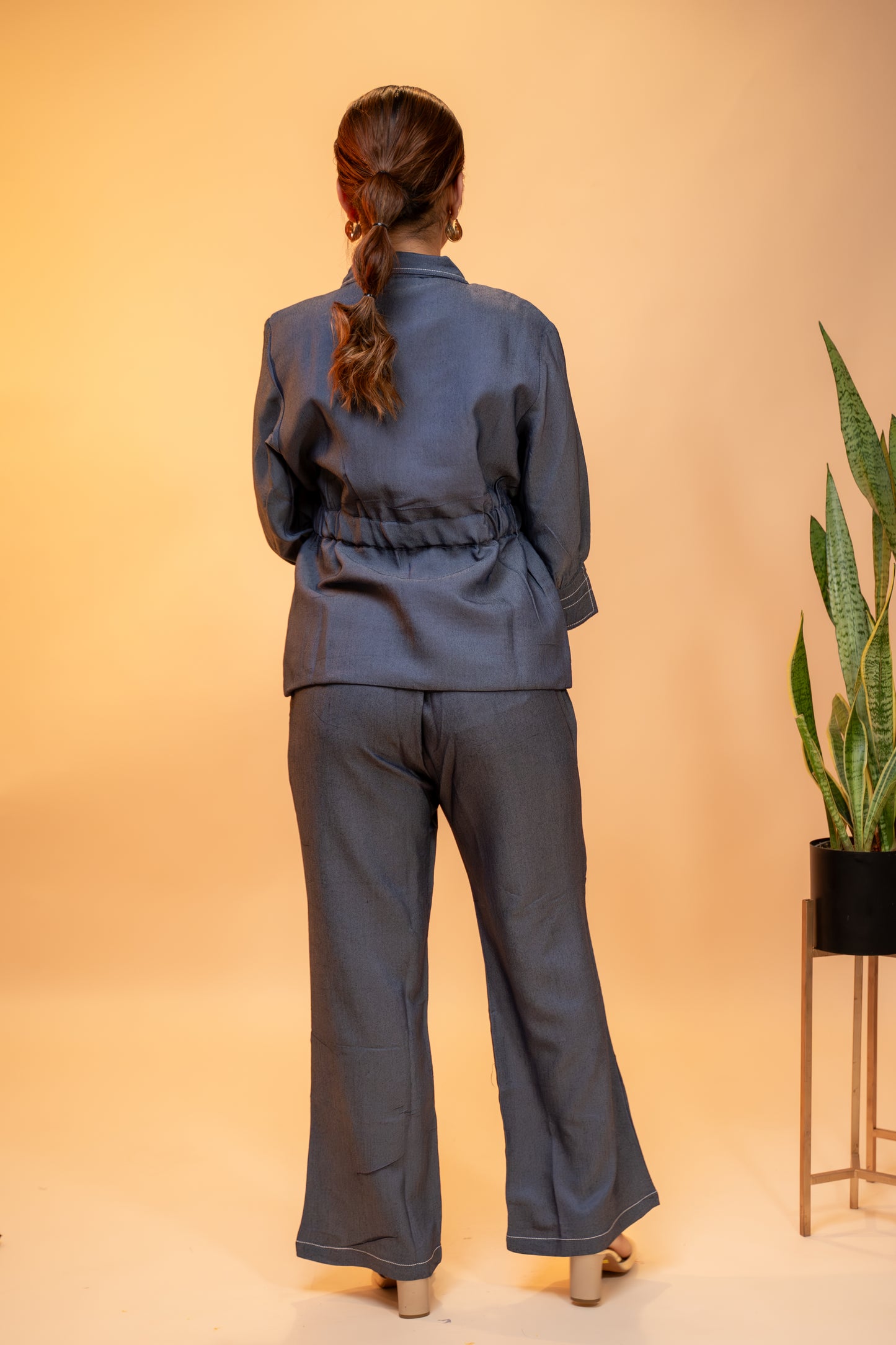 Chic Denim Co-ord Set with Belted Jacket