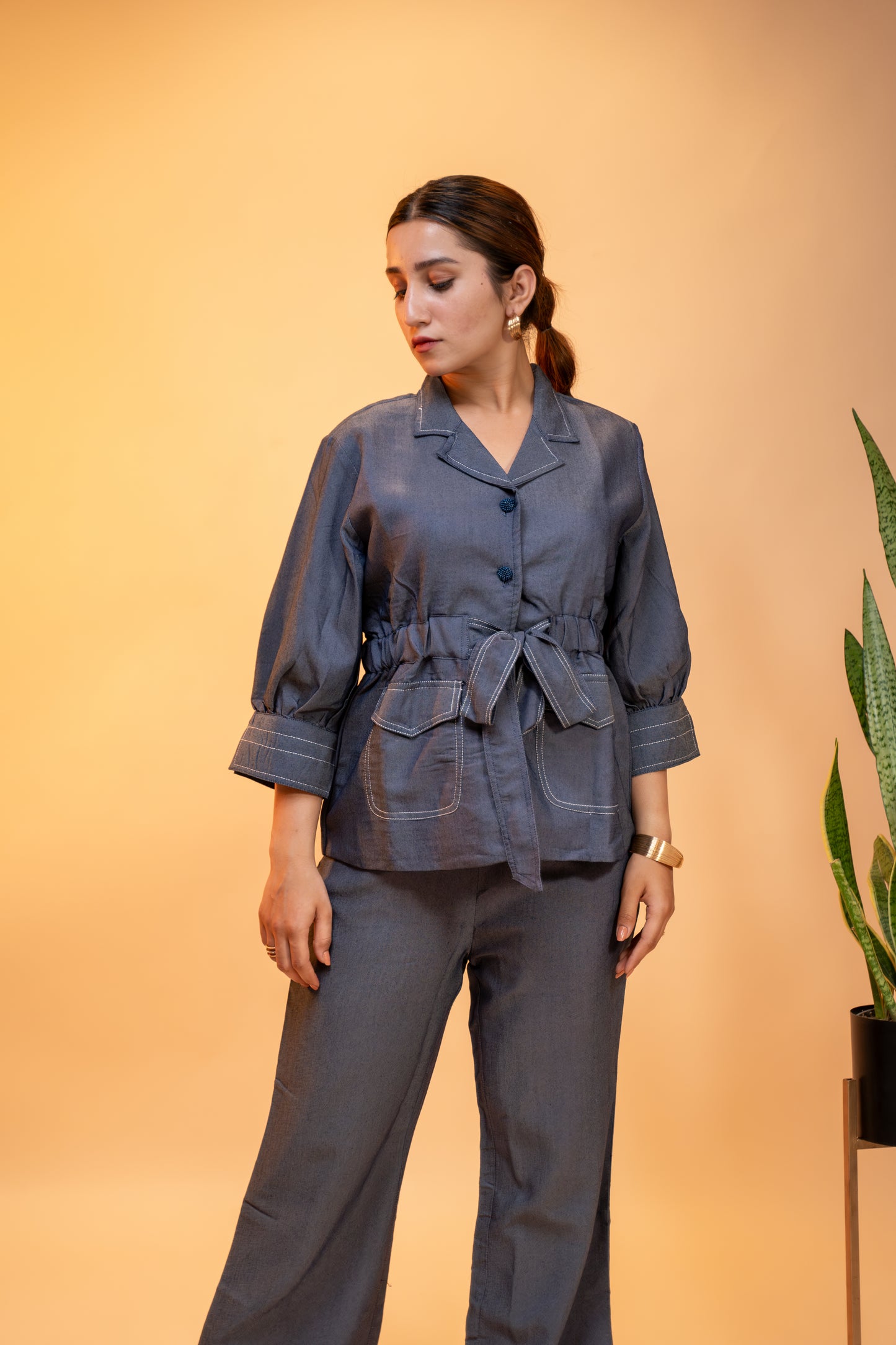 Chic Denim Co-ord Set with Belted Jacket