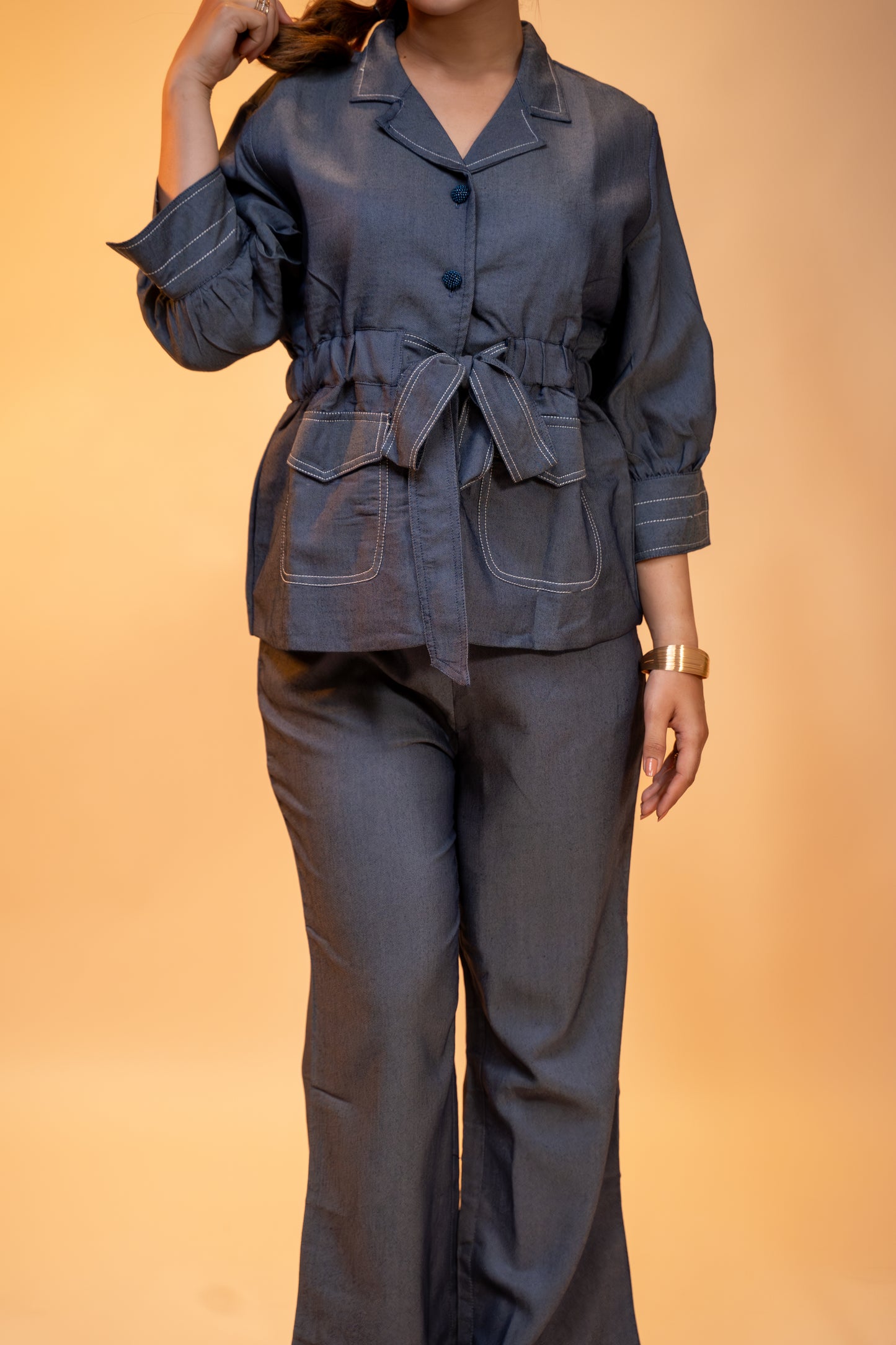 Chic Denim Co-ord Set with Belted Jacket