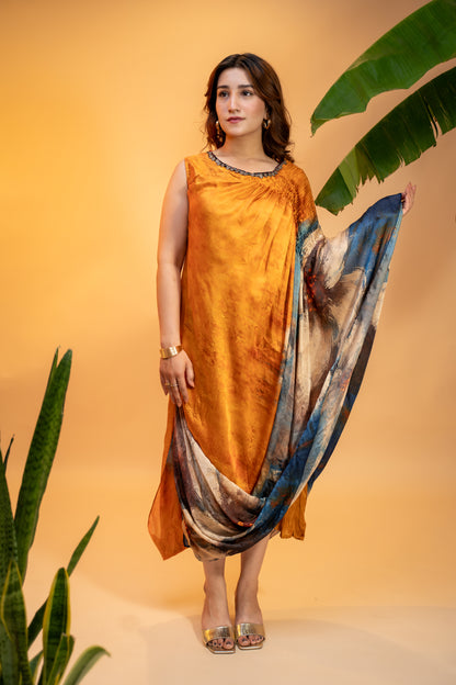 Printed Italian Satin Kaftan Dress
