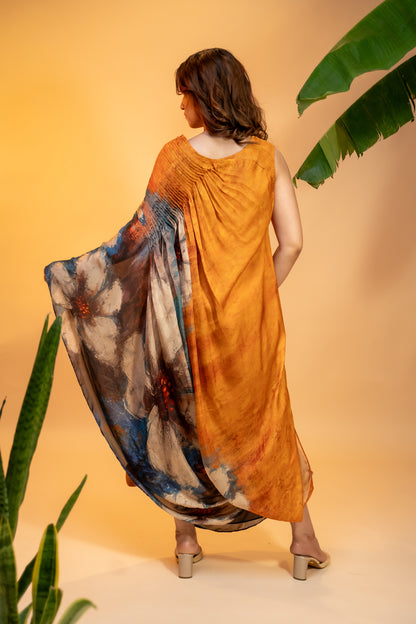 Printed Italian Satin Kaftan Dress