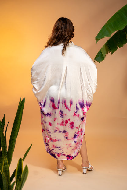 Floral Printed Italian Satin Kaftan Dress