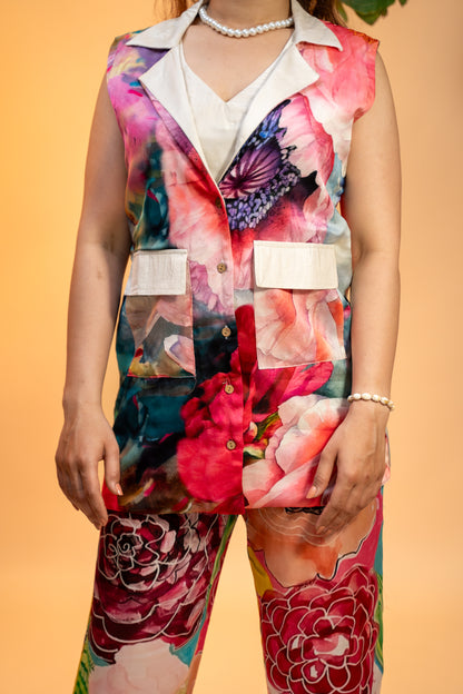 Sleeveless Printed Co-ord  Set in Italian Satin