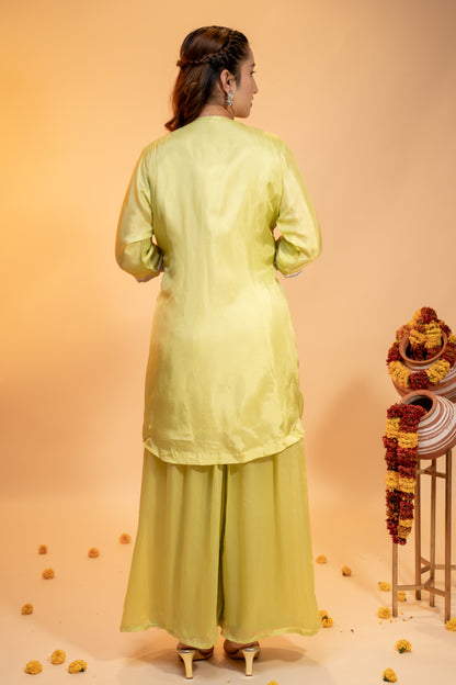 Embroidered Chinon Co-ord Set – Lime Glow