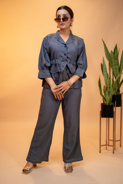 Chic Denim Co-ord Set with Belted Jacket